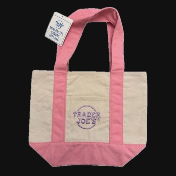 NWT Trader Joe’s Spring Mini Canvas Tote Bags - Pastel Pink - Picture 1 of 1